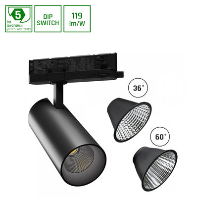 Spectrum LED Strahler Schwarz 3-Phasen 25W 4000K 2650 Lumen 36° Abstrahlwinkel IP20 Aluminiumgehäuse
