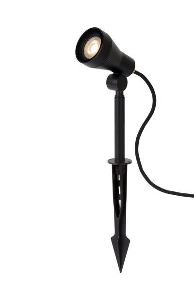 Lucide SPIKE LED trädgårdsspotlight, 1x5W GU10 3000K, dimbar, IP54 Svart aluminium utomhusbelysning