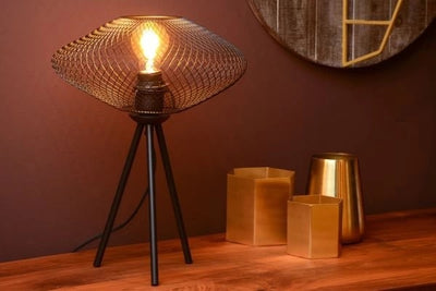 Lucide MESH LED bordslampa, metall oval design, E27-sockel, max 40W, 220-240V, IP20, Matt Svart, 300x300x410mm