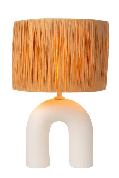 Lucide LED bordslampa Ronda med E27-sockel, rottingskärm, keramisk bas, 28x28x45cm Vit för inomhusbruk