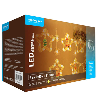 Modee Décoration de Noël LED 110LED 3m blanc chaud avec adaptateur IP44 guirlande lumineuse intérieur extérieur