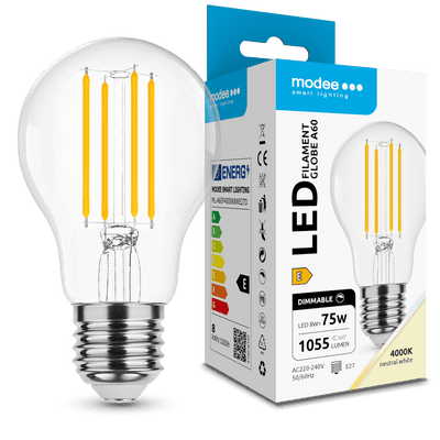 Modee LED Filament Lamp A60 8W E27 4000K 1055 lumen 360° Dimbaar Glas IP20