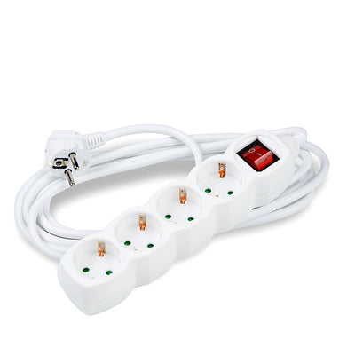Technik stekkerdoos 4-voudig met 5m 1.5mm2 koperen kabel, schakelaar en kinderslot, Wit 16A