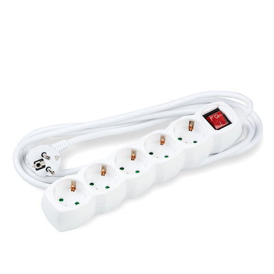 Technik 5-weg stekkerdoos Wit met Schakelaar, 1.5m 1.5mm² Koperen Kabel, 16A Max 3500W