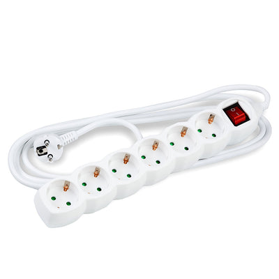 Technik 6-voudige stekkerdoos, 1.5m koperen kabel 1.5mm², 16A 250V, wit met kinderbeveiliging