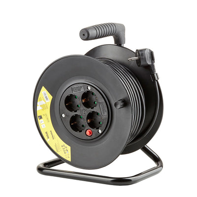 Technik Professionele Kabelhaspel 25m 1.5mm² 16A met 4 EU Stopcontacten en Schakelaar Zwart