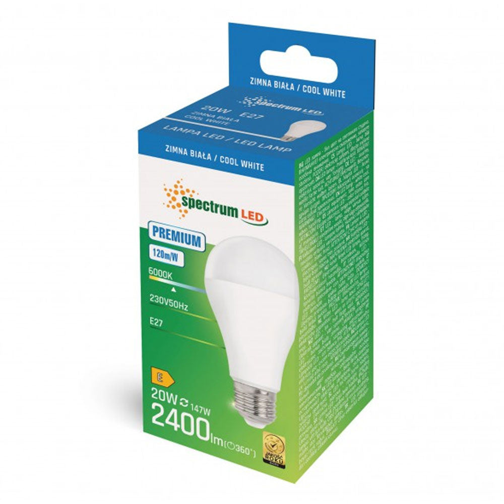 Lampadina LED Spectrum E27 20W 2400 lumen 6000K bianco freddo 230V 160° alta luminosità non dimmerabile