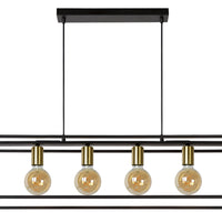 Suspension Lucide RUBEN, 4xE27, Noir & Laiton satiné, corps en métal, hauteur 1520mm, IP20 dimmable