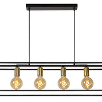 Suspension Lucide RUBEN, 4xE27, Noir & Laiton satiné, corps en métal, hauteur 1520mm, IP20 dimmable
