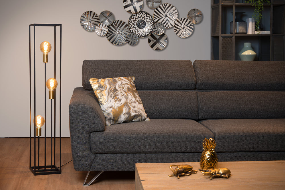 Lucide RUBEN golvlampa, 3xE27 socklar, 220-240V, IP20, Metall Matt Svart, Retrostil, 1200mm höjd