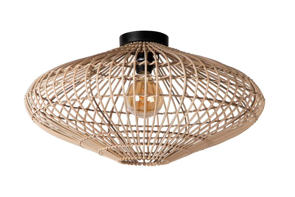 Lucide MAGALI plafonnier, 1xE27, 40W max, rotin et métal scandinave, Ø56cm, IP20, Finition naturelle