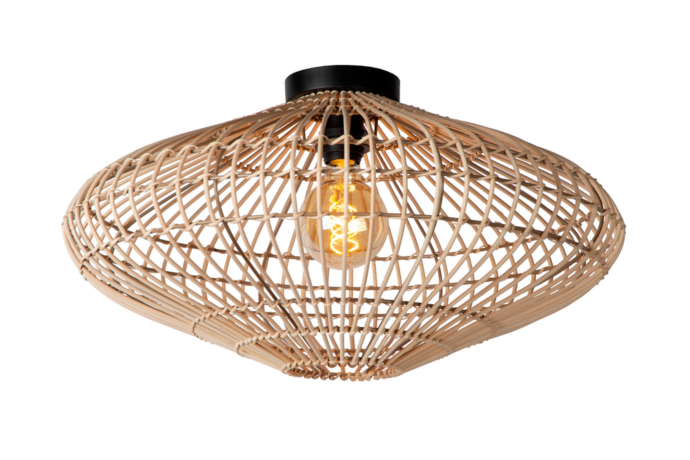 Lucide MAGALI plafonnier, 1xE27, 40W max, rotin et métal scandinave, Ø56cm, IP20, Finition naturelle