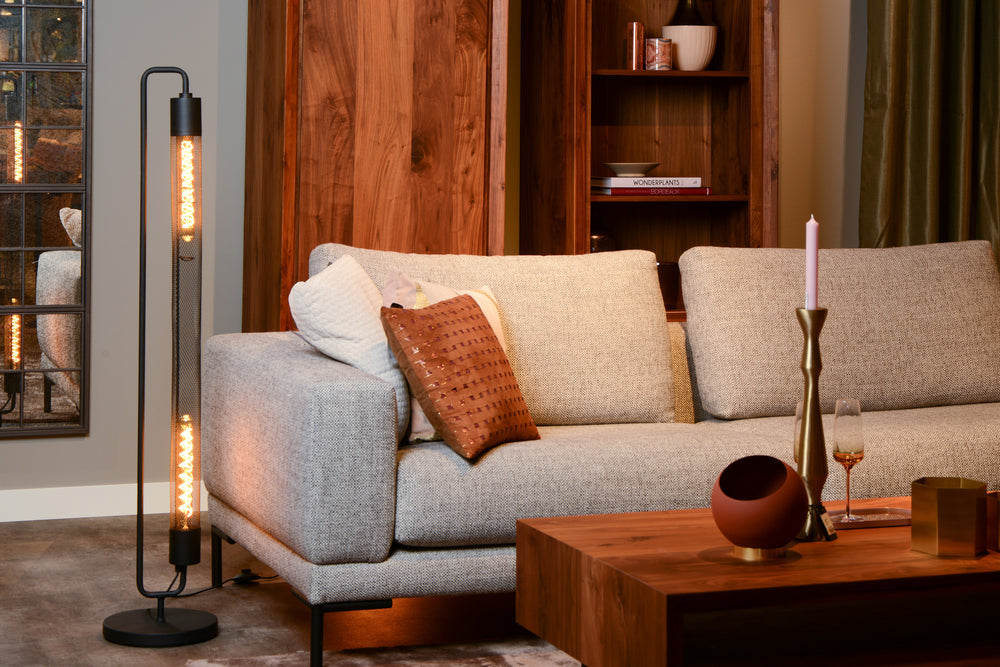 Lampadaire Lucide CALIXT, 2x douilles E27, 220-240V, dimmable, Métal noir, design moderne, IP20, hauteur 1300mm