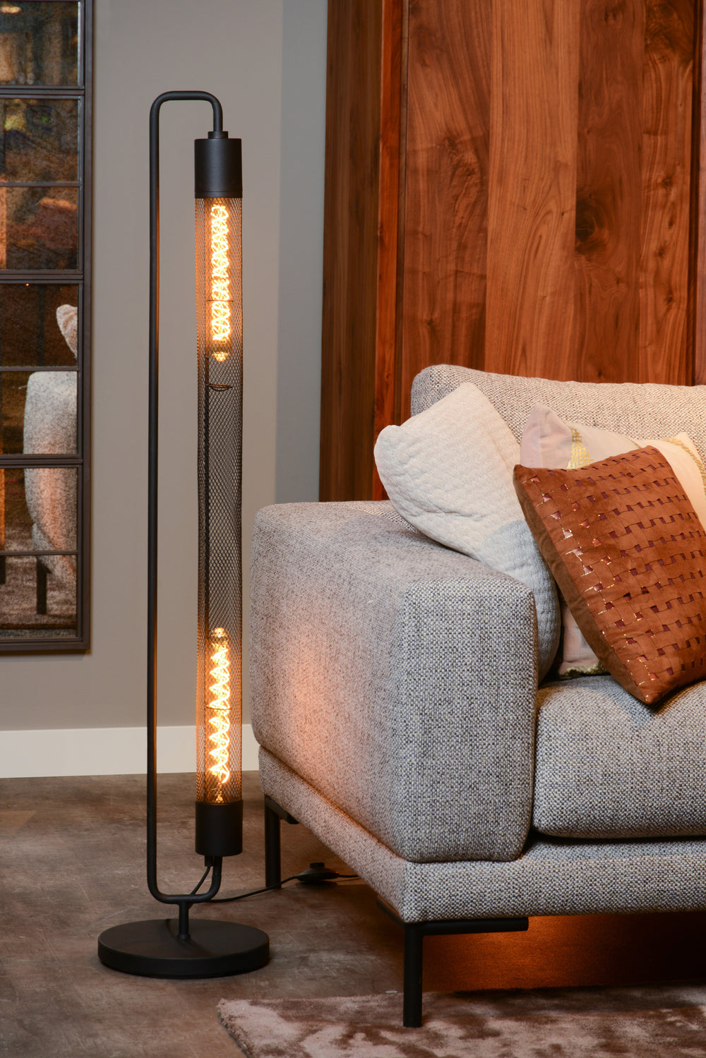 Lampadaire Lucide CALIXT, 2x douilles E27, 220-240V, dimmable, Métal noir, design moderne, IP20, hauteur 1300mm