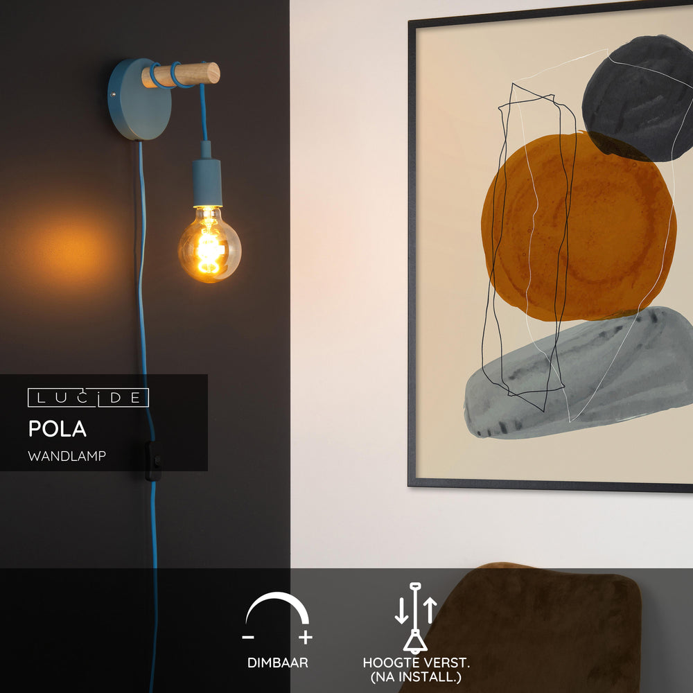 Lucide POLA vägglampa för barn, 1xE27 sockel, Blå finish, Modern rund design, 220-240V, IP20