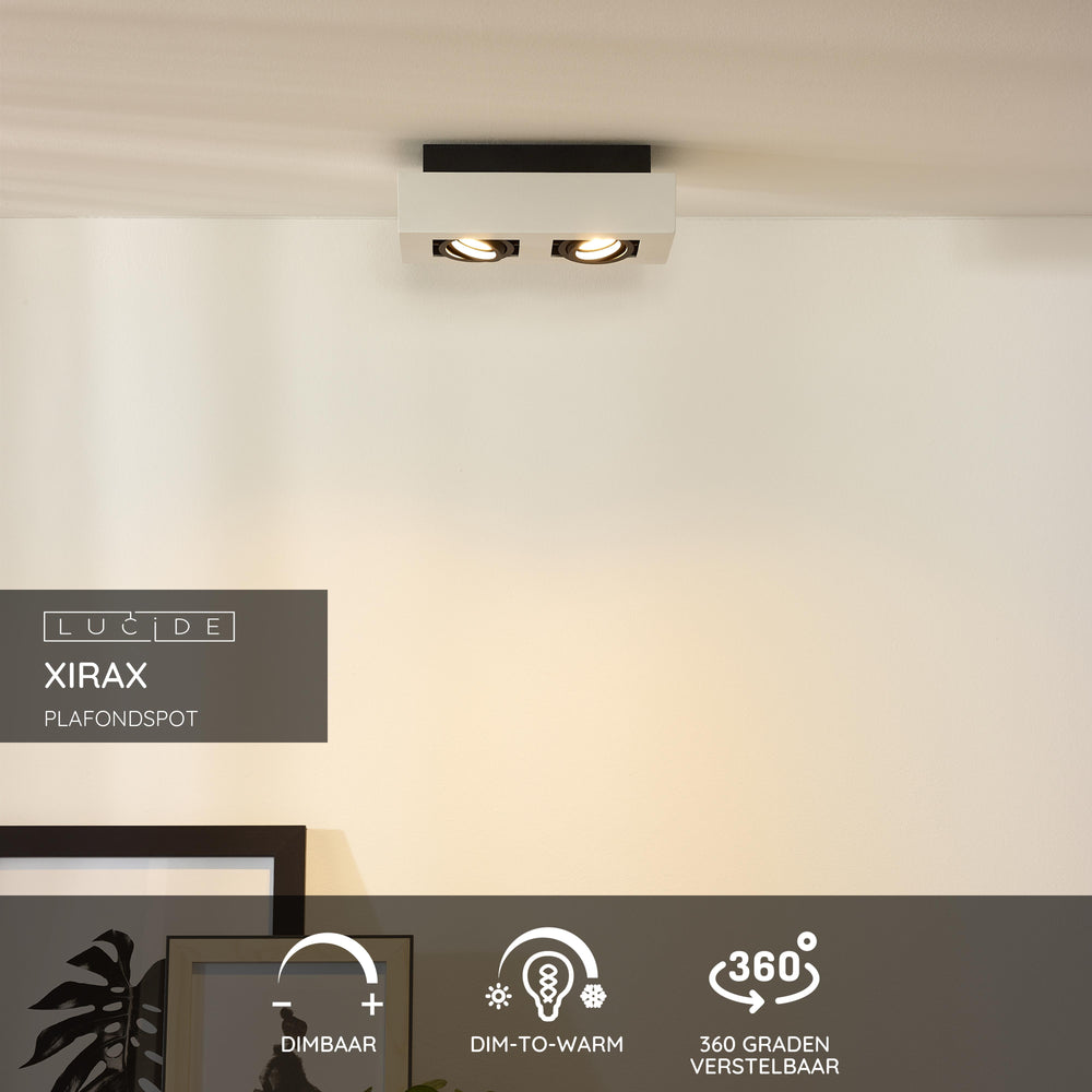 Lucide XIRAX LED loftspot, 2x5W GU10, dim to warm 2200K-3000K, IP20, Hvid aluminium