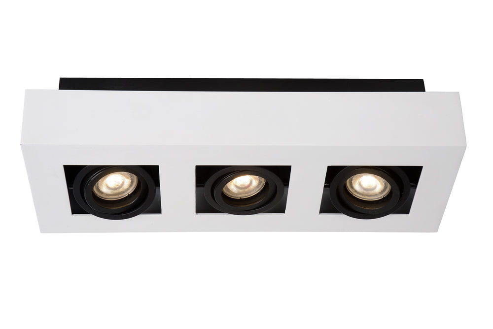 Lucide XIRAX LED plafondspot, 3x5W GU10, dim to warm 2200K-3000K, IP20, Wit aluminium