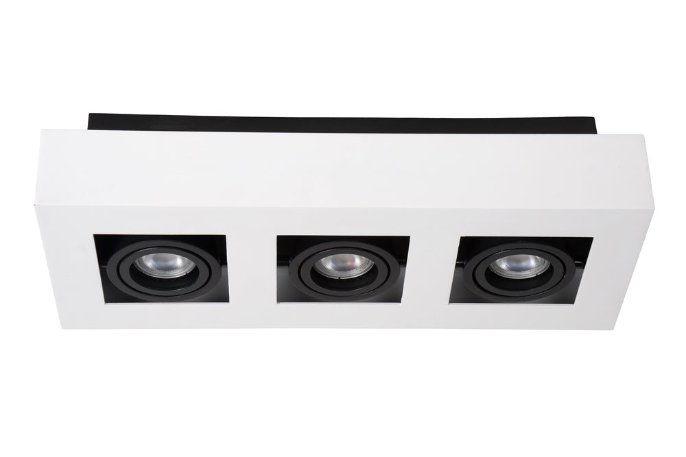 Lucide XIRAX LED plafondspot, 3x5W GU10, dim to warm 2200K-3000K, IP20, Wit aluminium