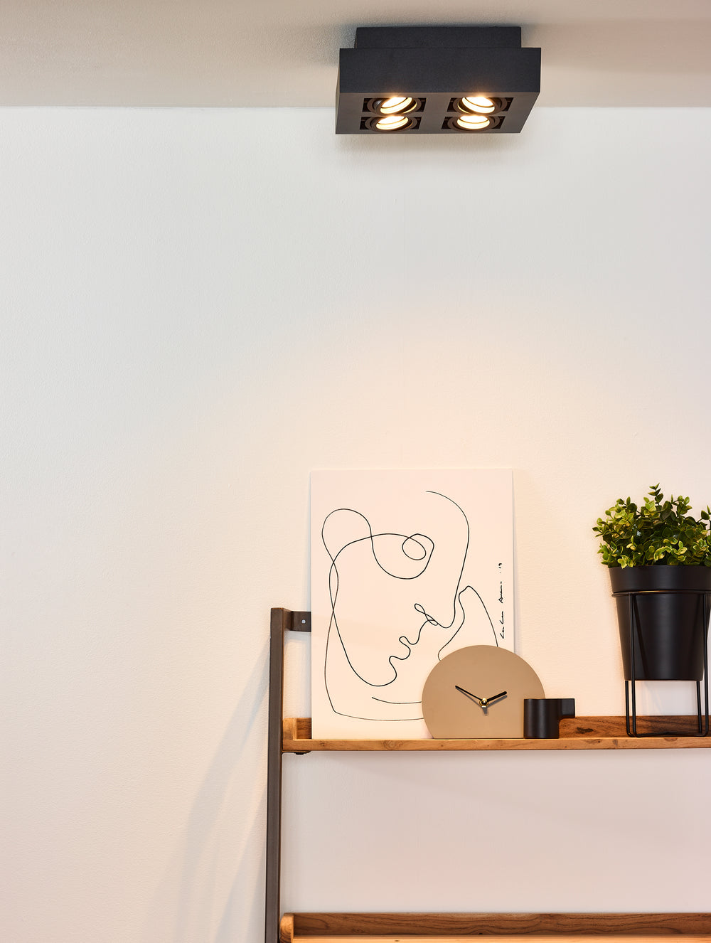 Spot LED de plafond Lucide XIRAX 4x5W GU10 dim to warm 2200K-3000K Aluminium noir carré moderne IP20