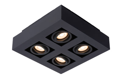 Spot LED de plafond Lucide XIRAX 4x5W GU10 dim to warm 2200K-3000K Aluminium noir carré moderne IP20
