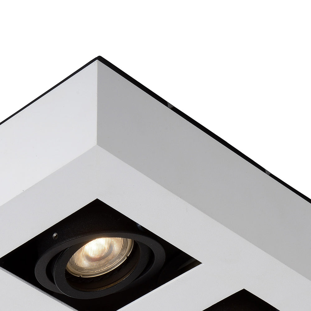 Spot LED de plafond Lucide XIRAX, 4x5W GU10, dim to warm 2200K-3000K, IP20, carré Aluminium blanc
