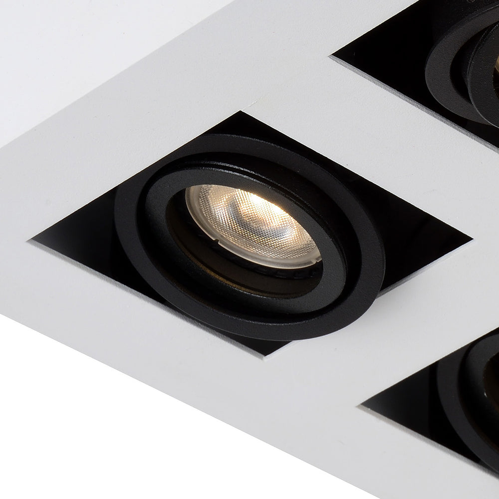 Spot LED de plafond Lucide XIRAX, 4x5W GU10, dim to warm 2200K-3000K, IP20, carré Aluminium blanc