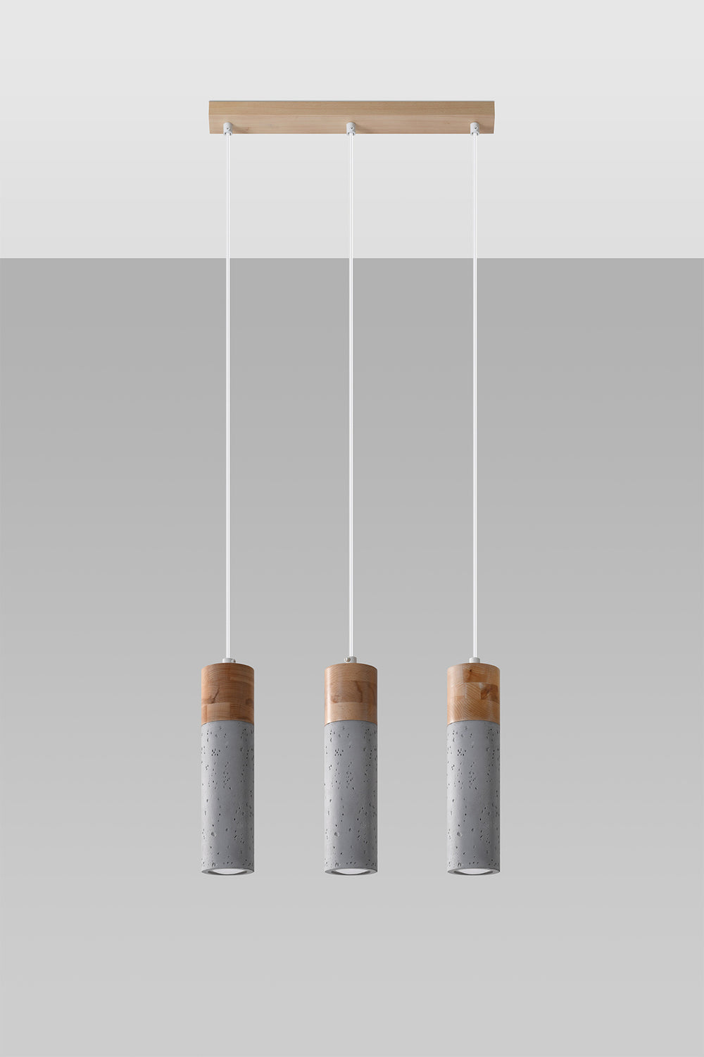 LED Hanglamp beton hout ZANE - 3 x GU10 aansluiting