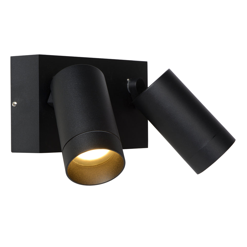 Lucide TAYLOR wandlamp met 2xGU10, IP54 bewegingssensor, zandzwart aluminium moderne buitenspot