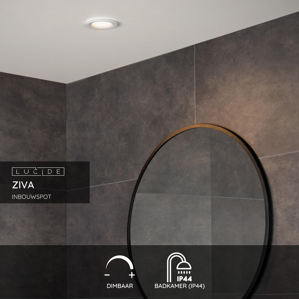 Spot encastré de salle de bain Lucide ZIVA LED, douille GU10, IP44, aluminium rond, Blanc Sable, Ø84mm