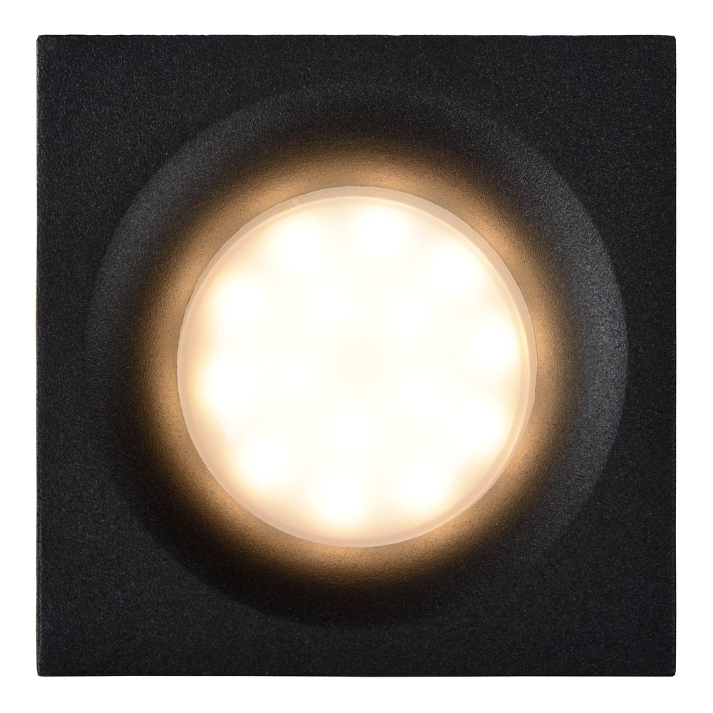 Lucide ZIVA spot LED encastré Noir Sable, 1xGU10, éclairage de salle de bain IP44, aluminium carré 85x85mm