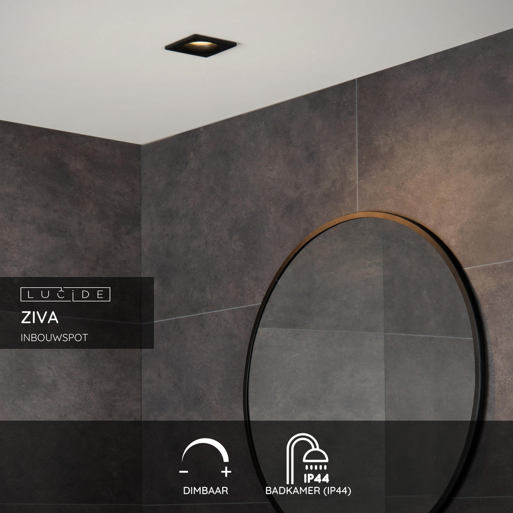 Lucide ZIVA spot LED encastré Noir Sable, 1xGU10, éclairage de salle de bain IP44, aluminium carré 85x85mm