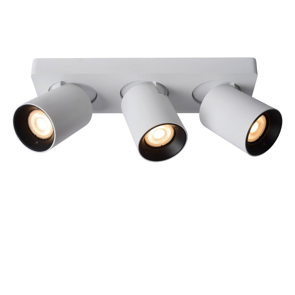 Spot LED de plafond Lucide NIGEL, 3x5W GU10 dim to warm 2200K-3000K, orientable aluminium Blanc, IP20