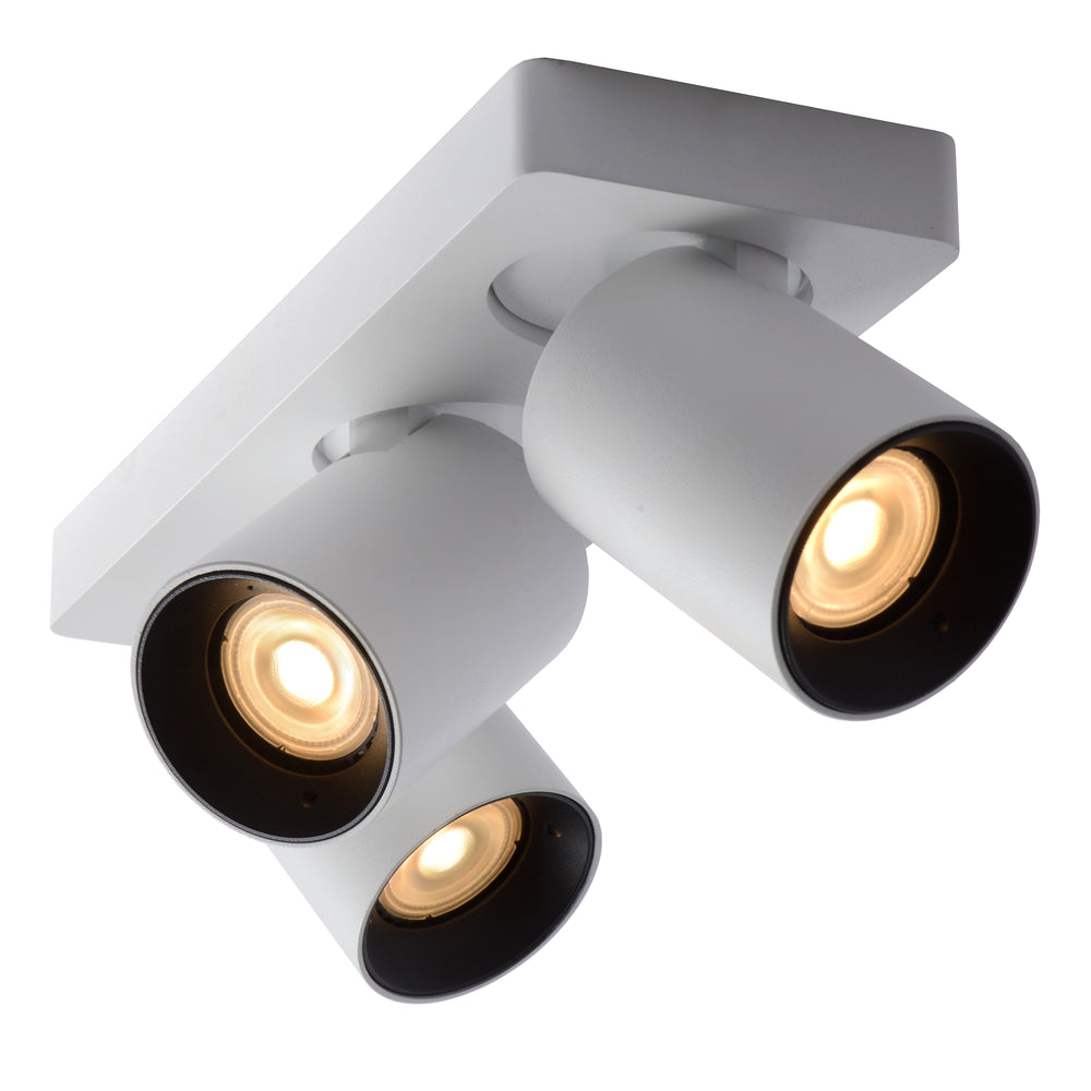Lucide NIGEL foco LED de techo, 3x5W GU10 regulable de cálido 2200K-3000K, orientable aluminio Blanco, IP20