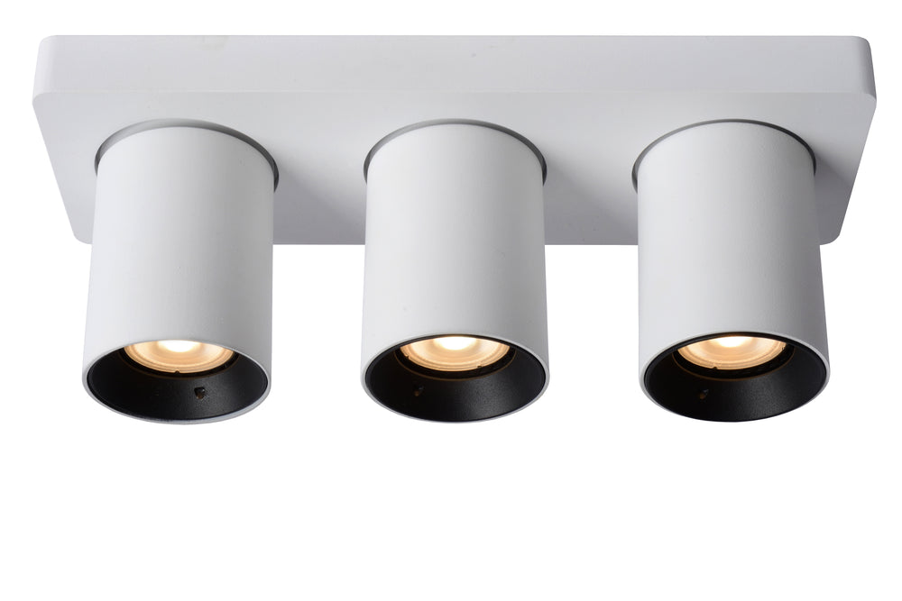 Lucide NIGEL foco LED de techo, 3x5W GU10 regulable de cálido 2200K-3000K, orientable aluminio Blanco, IP20