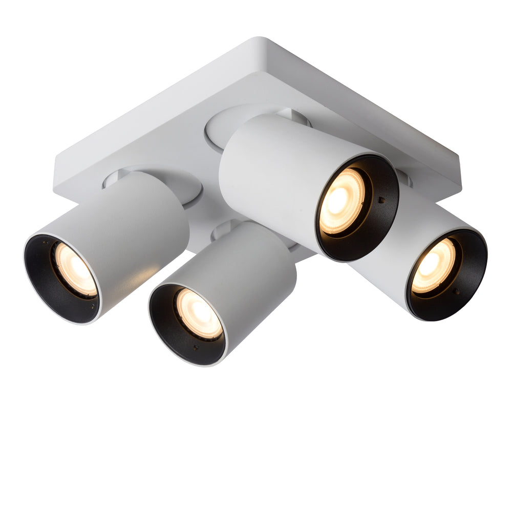 Lucide NIGEL LED takspotlight, 4x5W GU10 dim to warm 2200K-3000K, fyrkantig vit aluminium, IP20