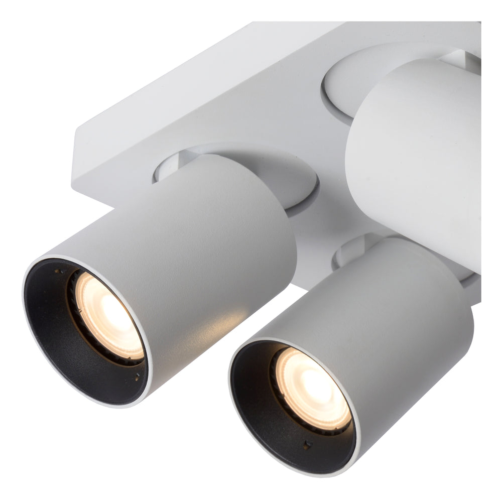 Lucide NIGEL LED takspotlight, 4x5W GU10 dim to warm 2200K-3000K, fyrkantig vit aluminium, IP20