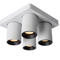 Lucide NIGEL LED takspotlight, 4x5W GU10 dim to warm 2200K-3000K, fyrkantig vit aluminium, IP20
