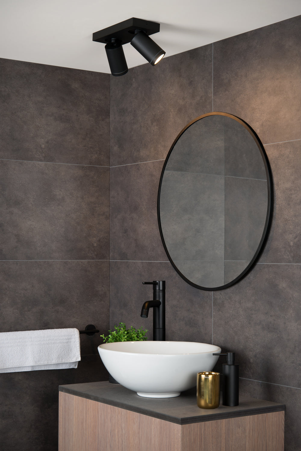 Lucide TAYLOR LED plafondspot, 2x5W GU10 dim to warm 2200K-3000K, IP44 badkamerlamp Zwart