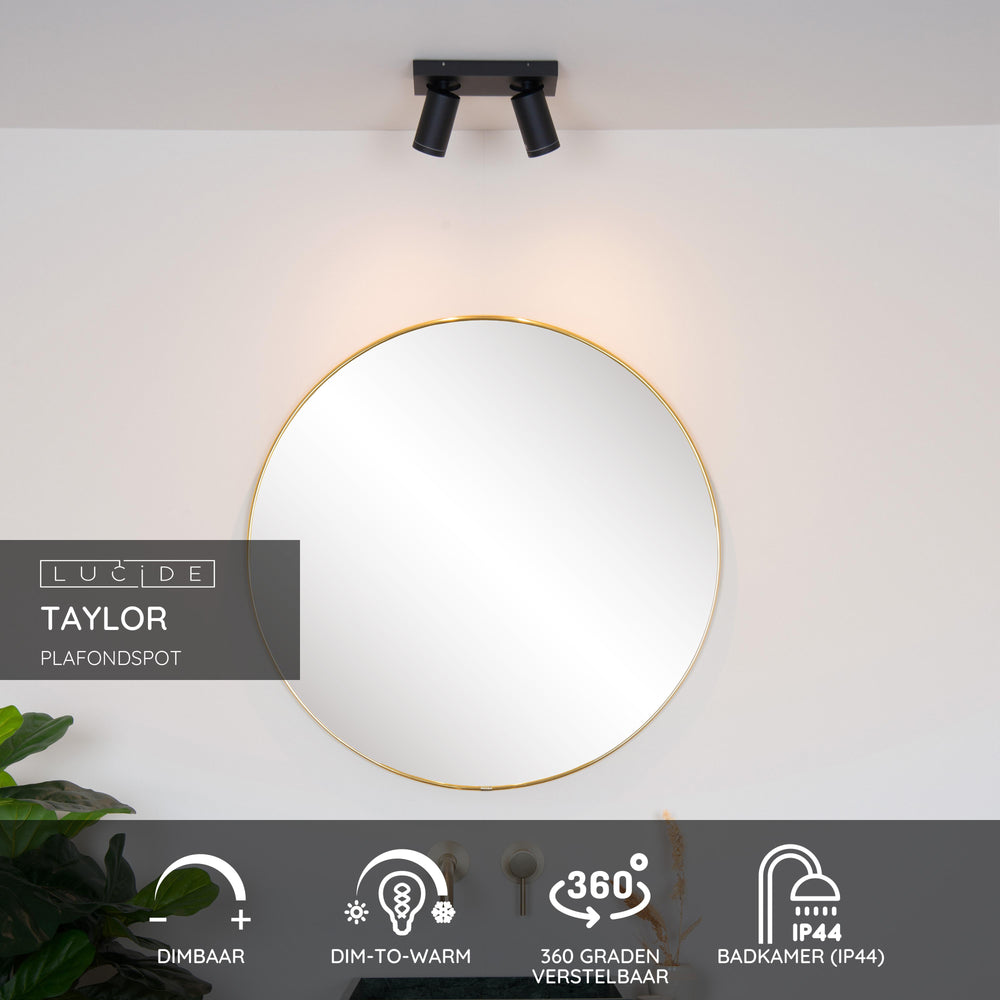 Lucide TAYLOR LED plafondspot, 2x5W GU10 dim to warm 2200K-3000K, IP44 badkamerlamp Zwart