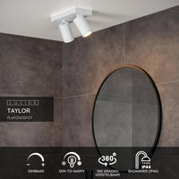 Lucide TAYLOR faretto da soffitto LED per bagno, 2x5W GU10, 2200K-3000K dim to warm, IP44 Bianco Sabbia