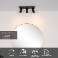 Lucide Taylor LED Deckenstrahler für Badezimmer, 3x5W GU10 dim to warm 2200K-3000K, IP44, Sand Schwarz