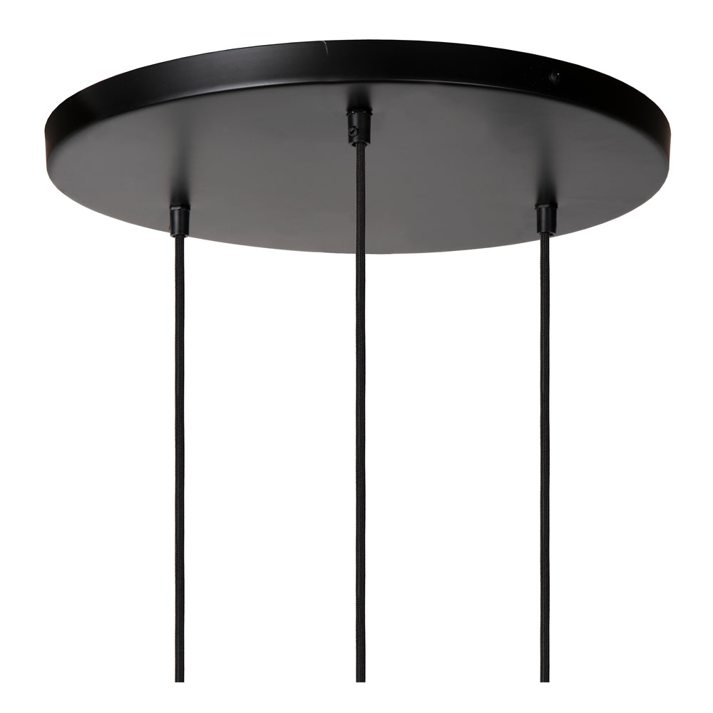 Suspension Lucide YUNKAI Ø60cm, 3xE27, abat-jour en papier naturel, rosace noire, style scandinave, IP20