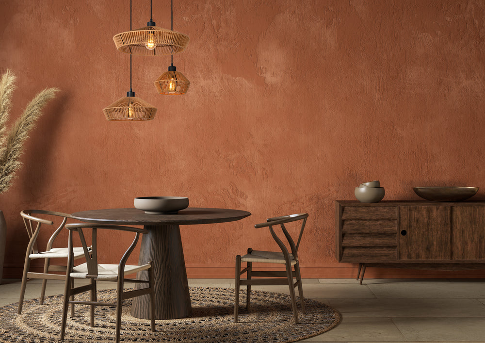 Suspension Lucide YUNKAI Ø60cm, 3xE27, abat-jour en papier naturel, rosace noire, style scandinave, IP20