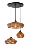 Suspension Lucide YUNKAI Ø60cm, 3xE27, abat-jour en papier naturel, rosace noire, style scandinave, IP20