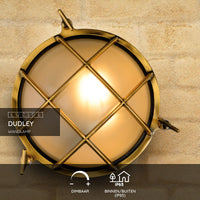 Aplique de pared Lucide Dudley interior exterior redondo 220mm E27 40W IP65 latón dorado mate estilo retro