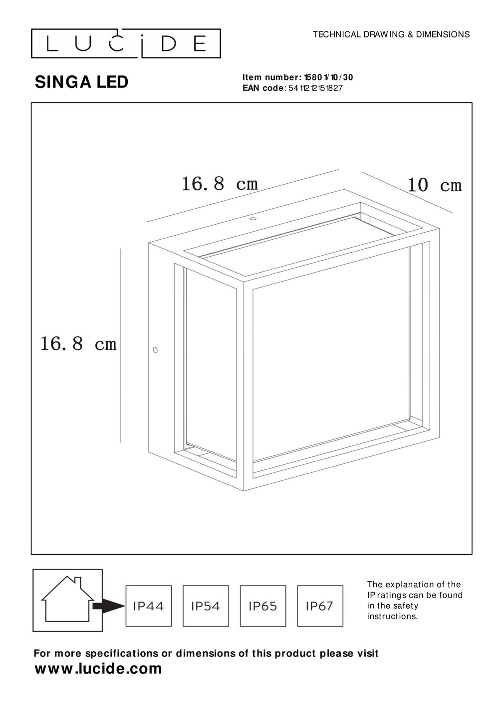 Lucide SINGA applique LED da parete interno esterno 10W 3000K IP54 Alluminio pressofuso nero design moderno