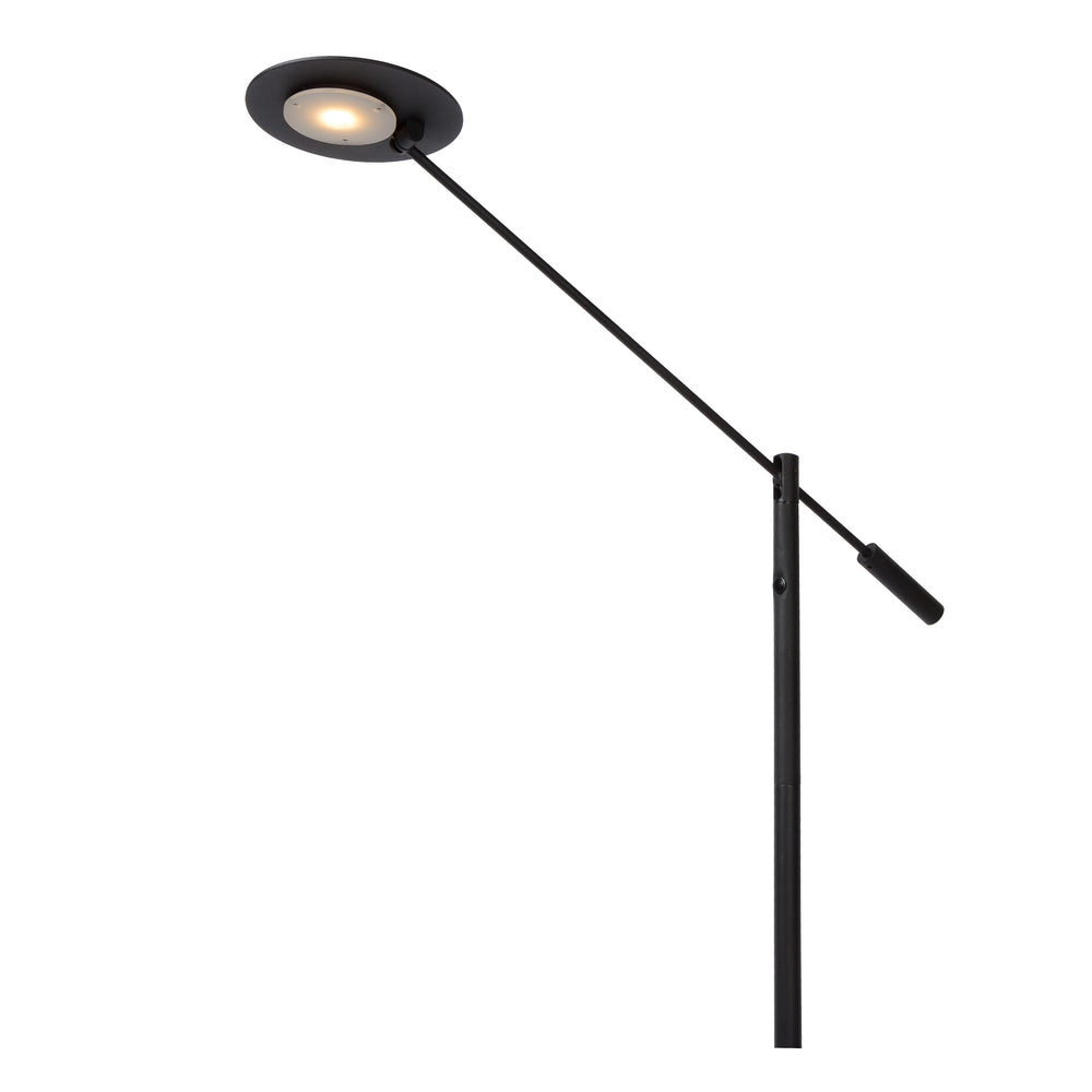 Lucide ANSELMO LED läslampa golvlampa, 9W 3000K dimbar, 1400mm höjd, Sandig Matt Svart, Metall, IP20