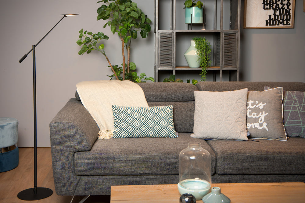 Lucide ANSELMO LED läslampa golvlampa, 9W 3000K dimbar, 1400mm höjd, Sandig Matt Svart, Metall, IP20