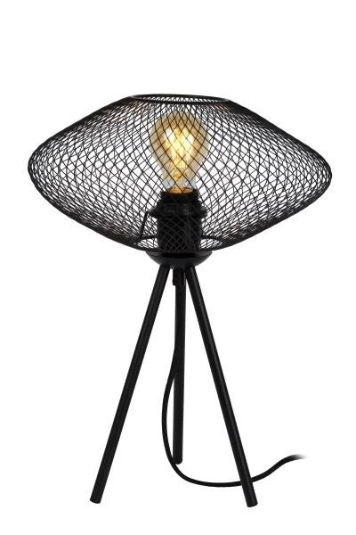 Lucide MESH LED bordslampa, metall oval design, E27-sockel, max 40W, 220-240V, IP20, Matt Svart, 300x300x410mm