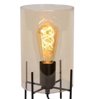 Lucide STEFFIE tafellamp Ø15cm, 1xE27, 40W max, Amber glazen kap, Zwarte metalen voet, IP20 binnenverlichting